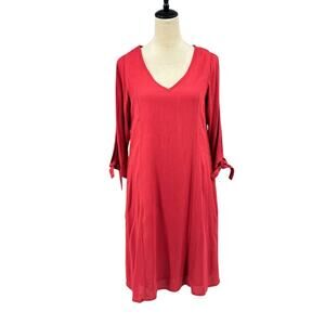 Soft Surroundings NWT Hera Cardigan Red Long Slit Sleeves Crepe Shift Dress